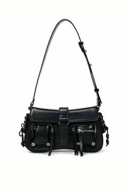 Y2K Grunge Multi-Pocket Shoulder Bag - 90s Retro Style, Perfect for Y2K Summer Outfits