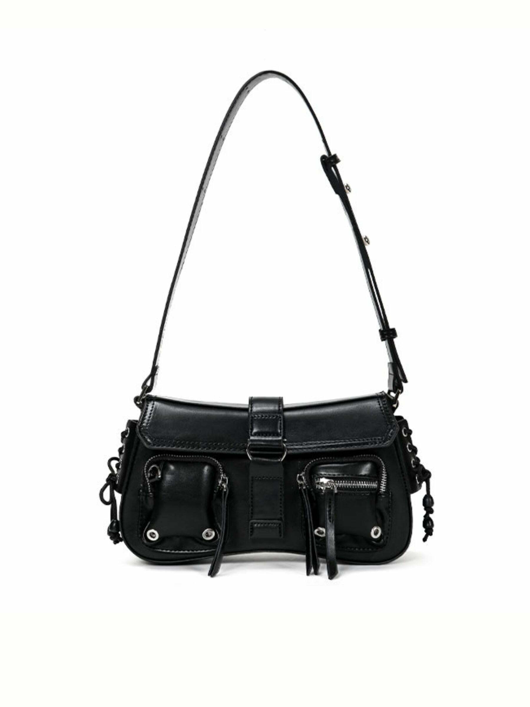 Y2K Grunge Multi-Pocket Shoulder Bag - 90s Retro Style, Perfect for Y2K Summer Outfits