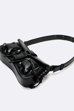 Y2K Grunge Multi-Pocket Shoulder Bag - 90s Retro Style, Perfect for Y2K Summer Outfits