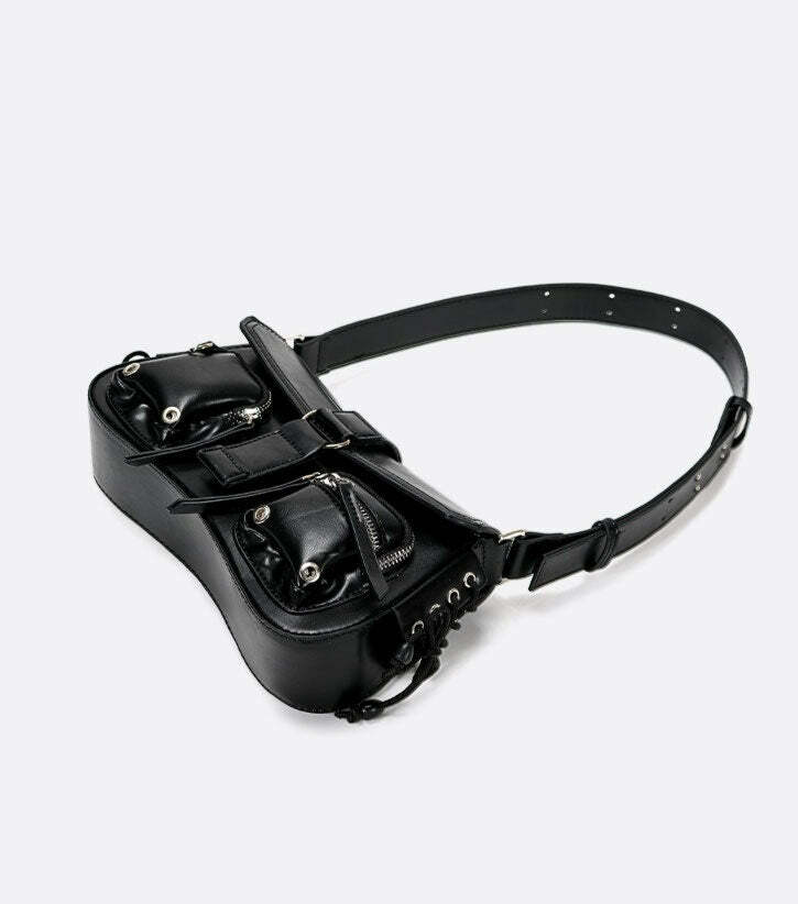 Y2K Grunge Multi-Pocket Shoulder Bag - 90s Retro Style, Perfect for Y2K Summer Outfits