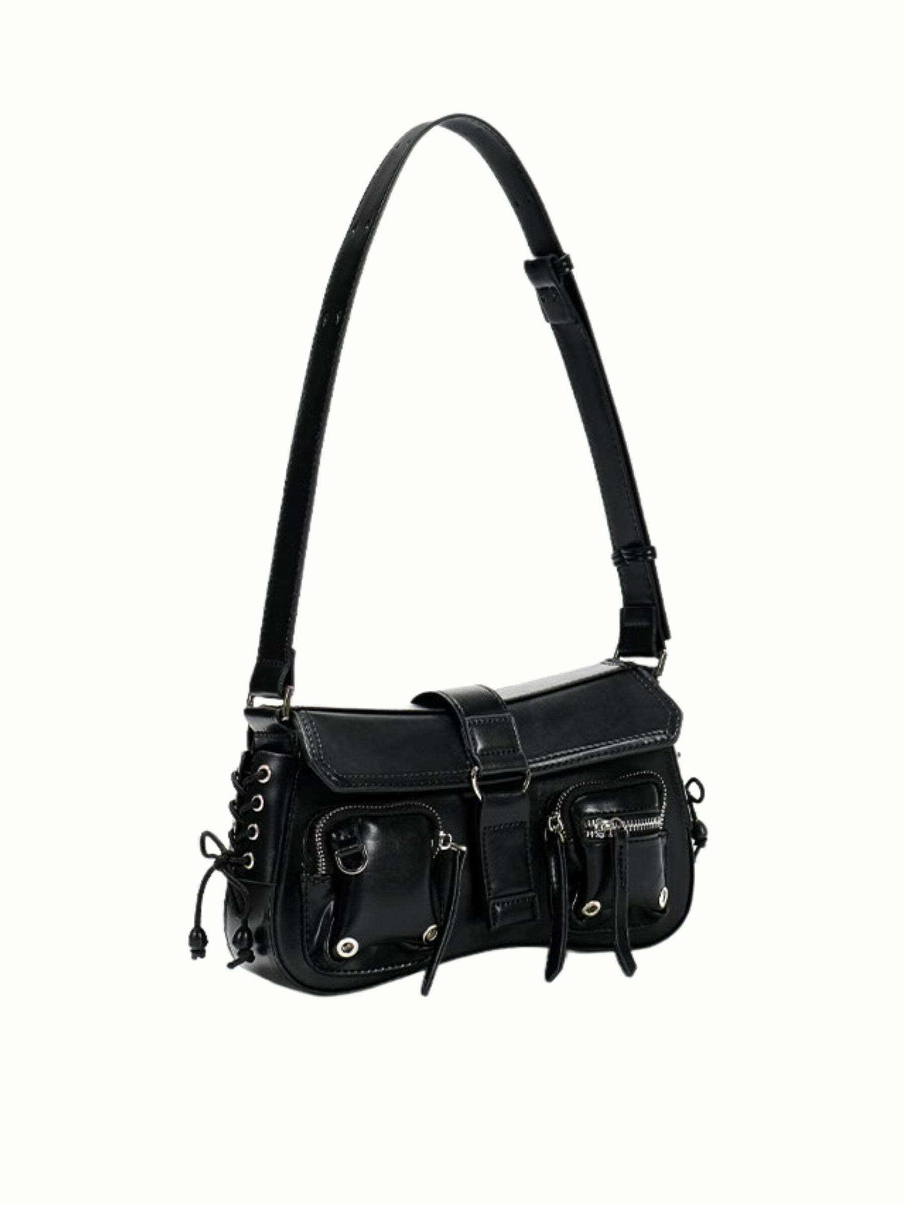 Y2K Grunge Multi-Pocket Shoulder Bag - 90s Retro Style, Perfect for Y2K Summer Outfits