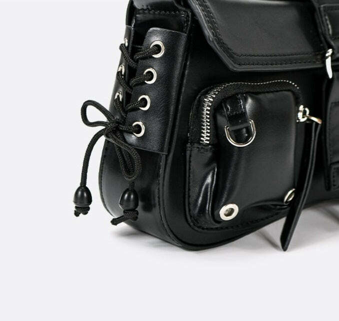 Y2K Grunge Multi-Pocket Shoulder Bag - 90s Retro Style, Perfect for Y2K Summer Outfits