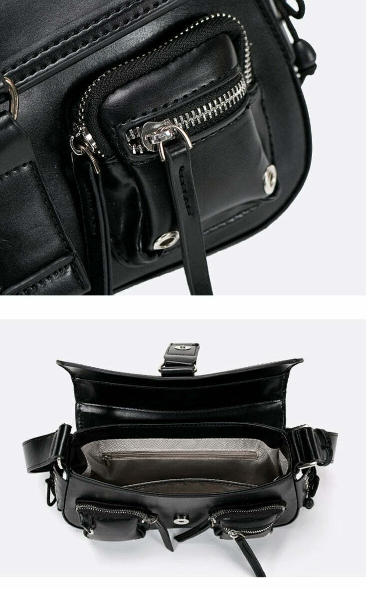 Y2K Grunge Multi-Pocket Shoulder Bag - 90s Retro Style, Perfect for Y2K Summer Outfits