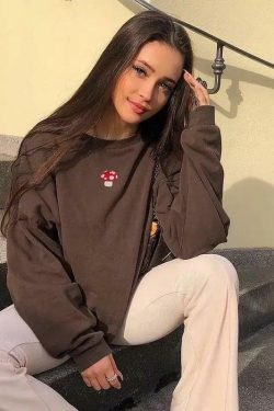 Y2K Grunge Mushroom Brownie Sweatshirt - Retro 90s Fashion, Pastel Goth, Y2K Club Outfit