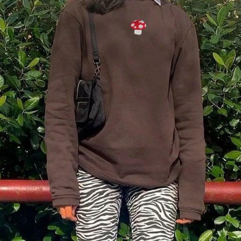 Y2K Grunge Mushroom Brownie Sweatshirt - Retro 90s Fashion, Pastel Goth, Y2K Club Outfit