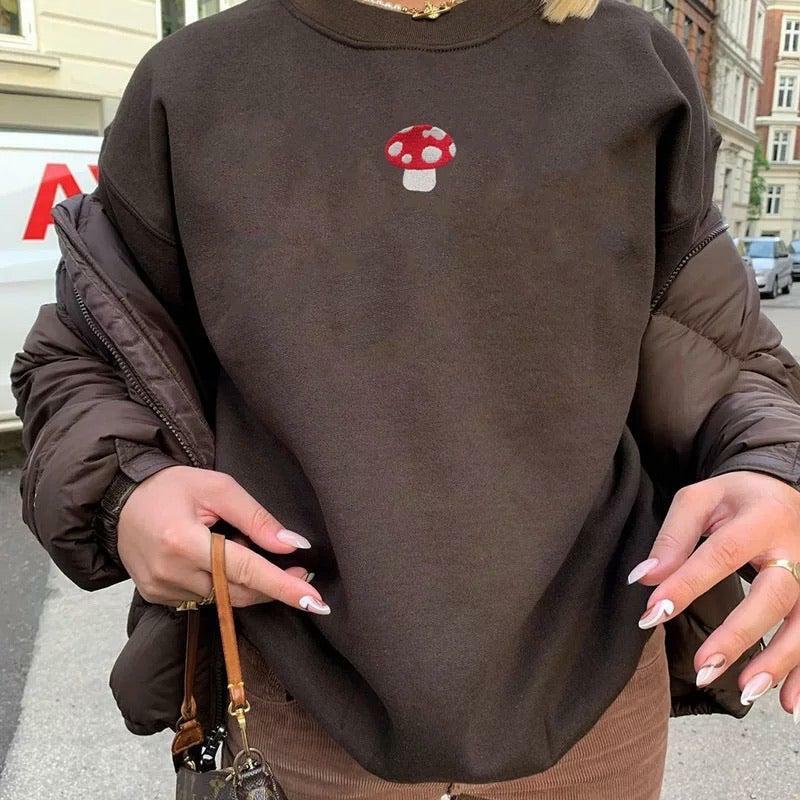 Y2K Grunge Mushroom Brownie Sweatshirt - Retro 90s Fashion, Pastel Goth, Y2K Club Outfit