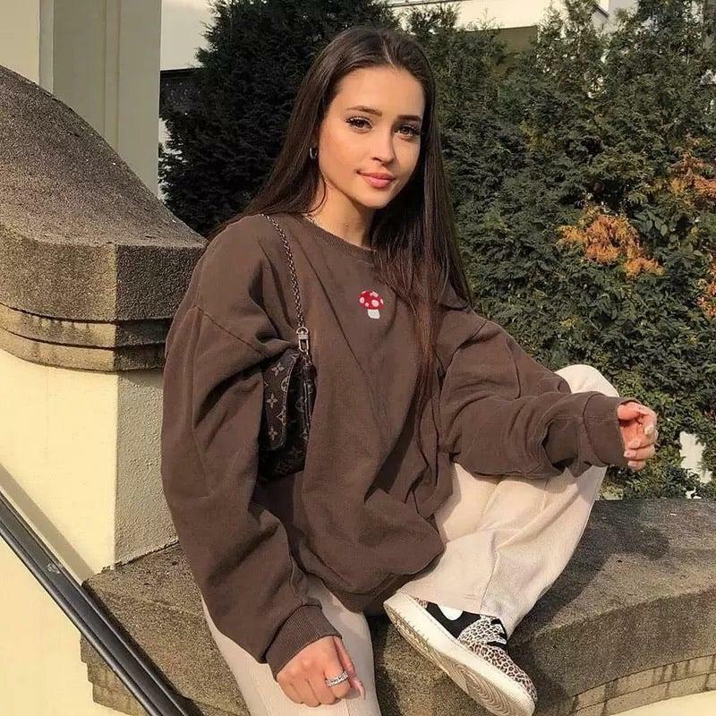 Y2K Grunge Mushroom Brownie Sweatshirt - Retro 90s Fashion, Pastel Goth, Y2K Club Outfit