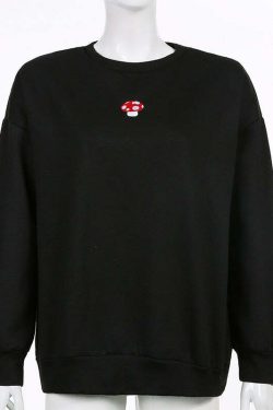 Y2K Grunge Mushroom Embroidery Sweatshirt - Retro 90s Fashion, Summer & Party Outfits