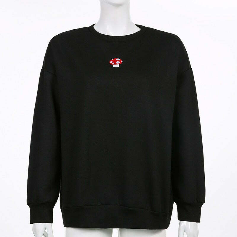 Y2K Grunge Mushroom Embroidery Sweatshirt - Retro 90s Fashion, Summer & Party Outfits