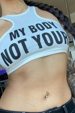 Y2K Grunge My Body Letter Print Crop Top - 90s Retro Summer Outfit, Pastel Goth Fashion