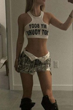 Y2K Grunge My Body Letter Print Crop Top - 90s Retro Summer Outfit, Pastel Goth Fashion