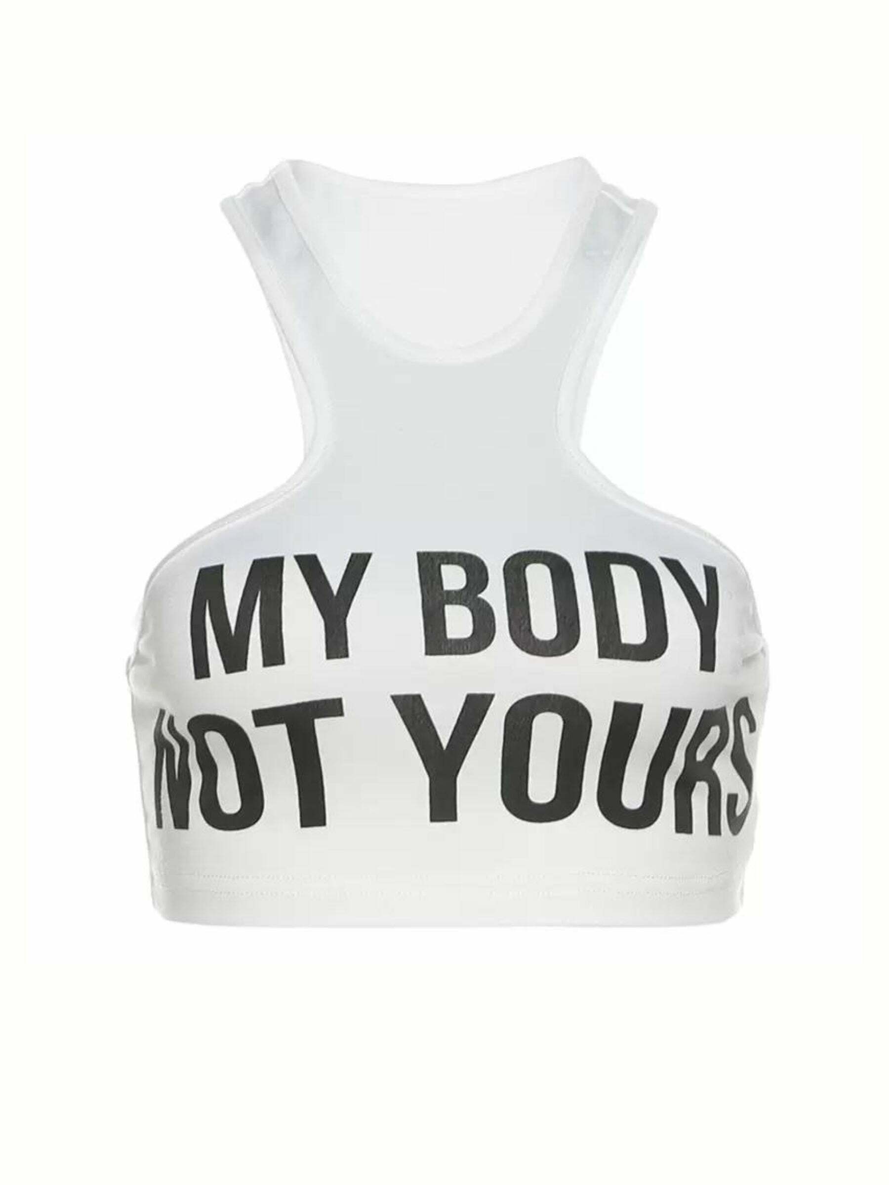 Y2K Grunge My Body Letter Print Crop Top - 90s Retro Summer Outfit, Pastel Goth Fashion