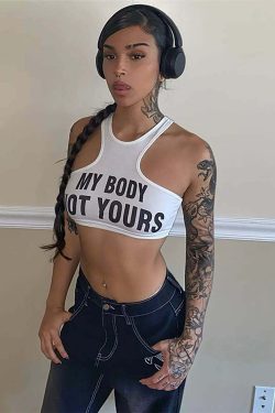 Y2K Grunge My Body Letter Print Crop Top - 90s Retro Summer Outfit, Pastel Goth Fashion