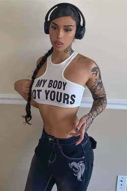 Y2K Grunge My Body Letter Print Crop Top - 90s Retro Summer Outfit, Pastel Goth Fashion