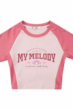 Y2K Grunge My Melody Baseball Crop Top - 90s Retro Summer Outfit for Women