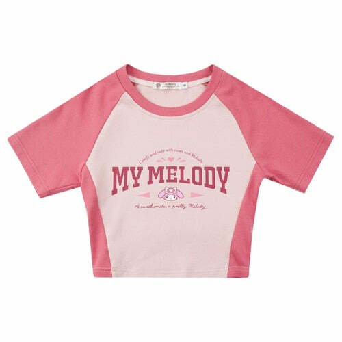 Y2K Grunge My Melody Baseball Crop Top - 90s Retro Summer Outfit for Women