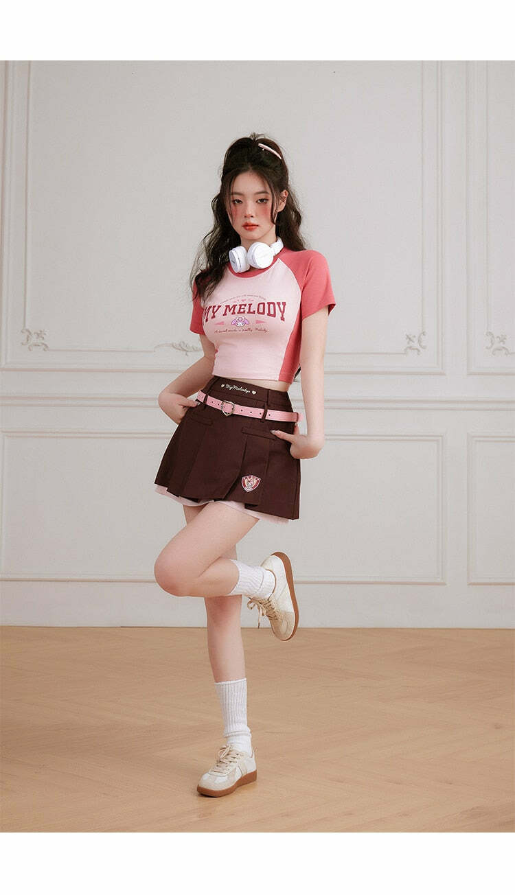 Y2K Grunge My Melody Baseball Crop Top - 90s Retro Summer Outfit for Women