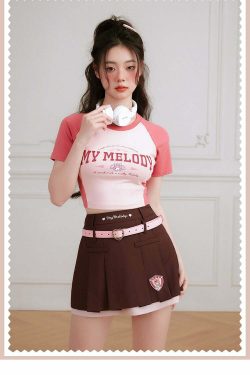 Y2K Grunge My Melody Baseball Crop Top - 90s Retro Summer Outfit for Women