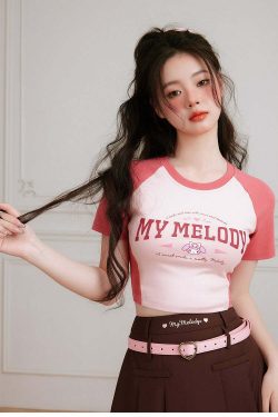 Y2K Grunge My Melody Baseball Crop Top - 90s Retro Summer Outfit for Women