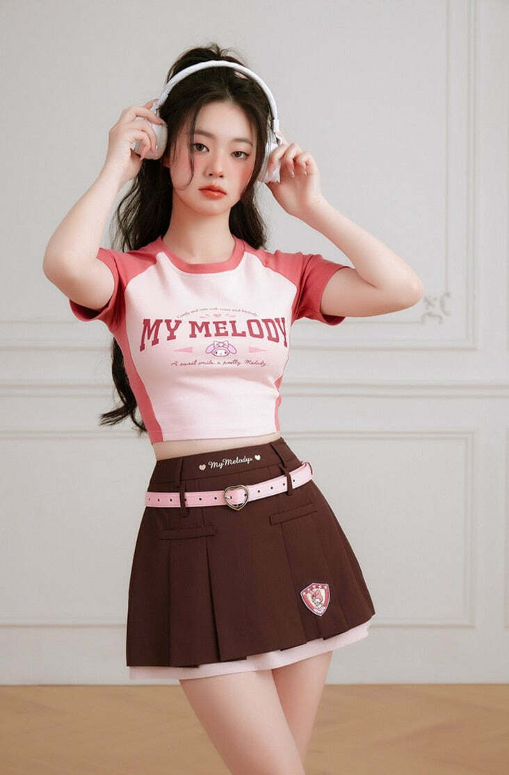 Y2K Grunge My Melody Baseball Crop Top - 90s Retro Summer Outfit for Women