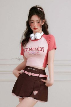 Y2K Grunge My Melody Baseball Crop Top - 90s Retro Summer Outfit for Women