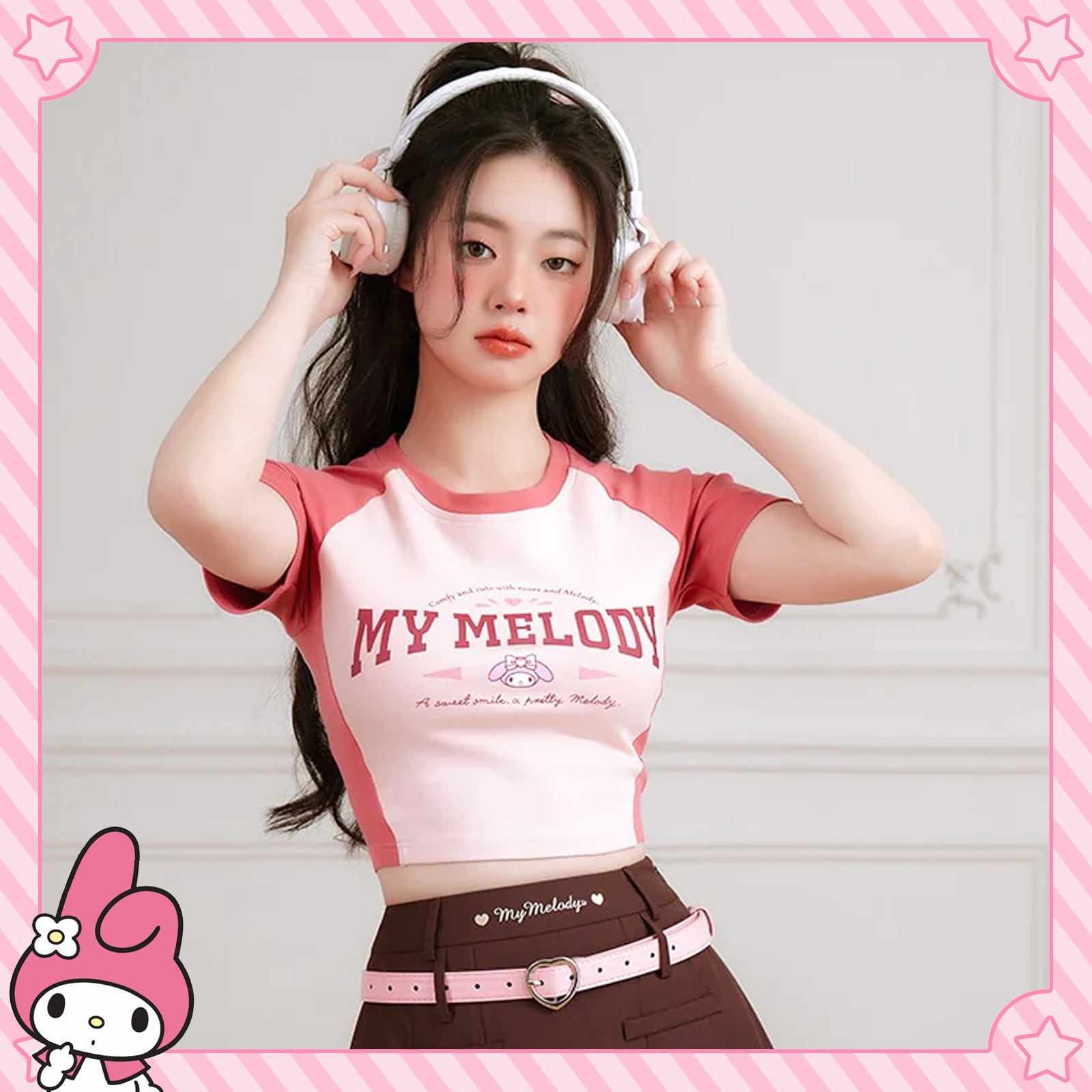 Y2K Grunge My Melody Baseball Crop Top - 90s Retro Summer Outfit for Women