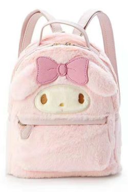 Y2K Grunge My Melody Plush Backpack - Retro 90s Fashion, Pastel Goth, Y2K Summer Outfits