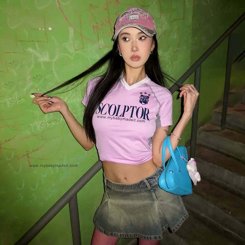 Y2K Grunge Navie Letter Print T-Shirt - Retro 90s Summer Outfit, Pastel Goth, Y2K Fashion