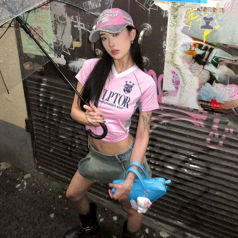 Y2K Grunge Navie Letter Print T-Shirt - Retro 90s Summer Outfit, Pastel Goth, Y2K Fashion