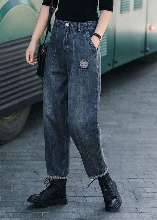 Y2K Grunge Navy High Waist Harem Denim Pants with Pockets - Retro 90s Summer Casual Style