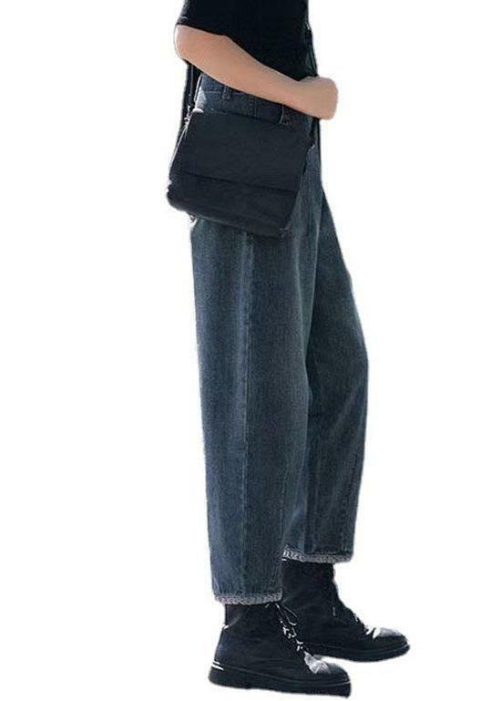 Y2K Grunge Navy High Waist Harem Denim Pants with Pockets - Retro 90s Summer Casual Style
