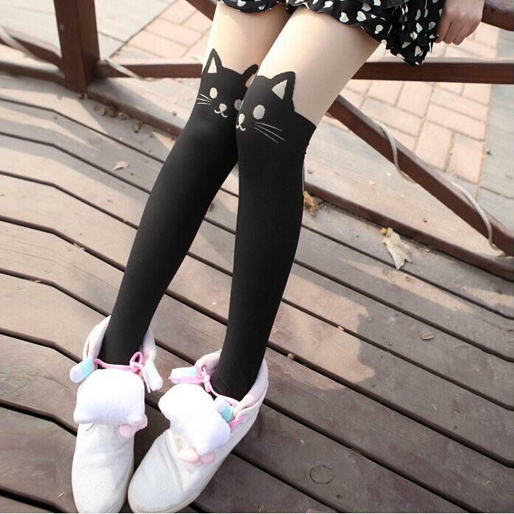 Y2K Grunge Neko Cat Thigh High Tights - Retro 90s Summer Outfit, Pastel Goth, Y2K Fashion