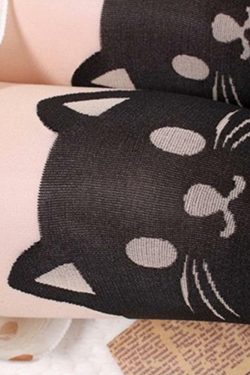 Y2K Grunge Neko Cat Thigh High Tights - Retro 90s Summer Outfit, Pastel Goth, Y2K Fashion
