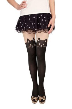 Y2K Grunge Neko Cat Thigh High Tights - Retro 90s Summer Outfit, Pastel Goth, Y2K Fashion