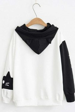 Y2K Grunge Neko Kawaii Cat Graphic Hoodie - Retro 90s Fashion, Y2K Summer & Party Outfits