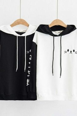 Y2K Grunge Neko Kawaii Cat Graphic Hoodie - Retro 90s Fashion, Y2K Summer & Party Outfits