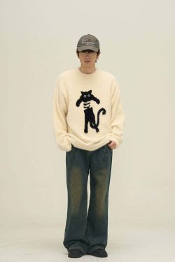 Y2K Grunge Neko Sweater - Retro 90s Fashion, Summer Outfits, and Pastel Goth Style
