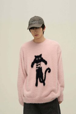 Y2K Grunge Neko Sweater - Retro 90s Fashion, Summer Y2K Outfits, Pastel Goth Style