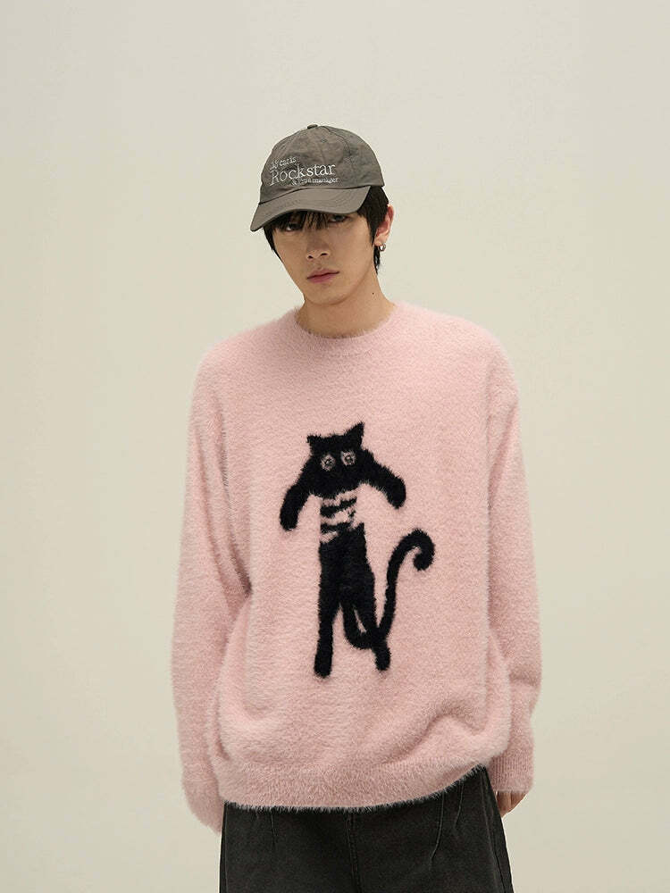 Y2K Grunge Neko Sweater - Retro 90s Fashion, Summer Y2K Outfits, Pastel Goth Style