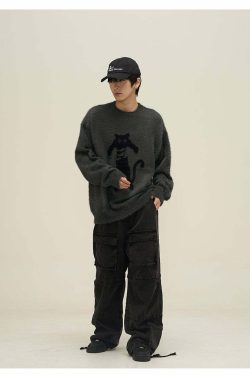 Y2K Grunge Neko Sweater - Retro 90s Fashion, Summer Y2K Outfits, Pastel Goth Style
