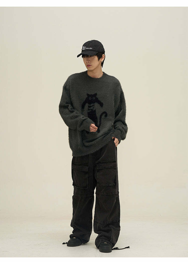 Y2K Grunge Neko Sweater - Retro 90s Fashion, Summer Y2K Outfits, Pastel Goth Style