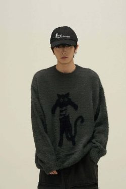 Y2K Grunge Neko Sweater - Retro 90s Fashion, Summer Y2K Outfits, Pastel Goth Style