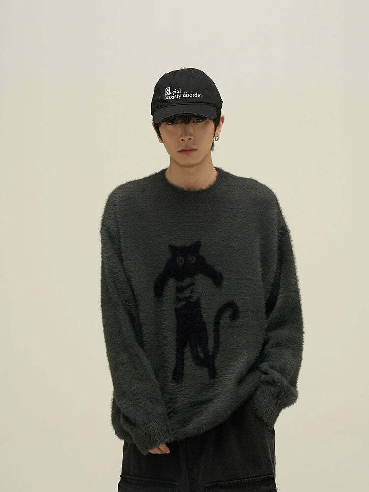 Y2K Grunge Neko Sweater - Retro 90s Fashion, Summer Y2K Outfits, Pastel Goth Style
