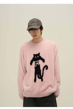 Y2K Grunge Neko Sweater - Retro 90s Fashion, Summer Y2K Outfits, Pastel Goth Style