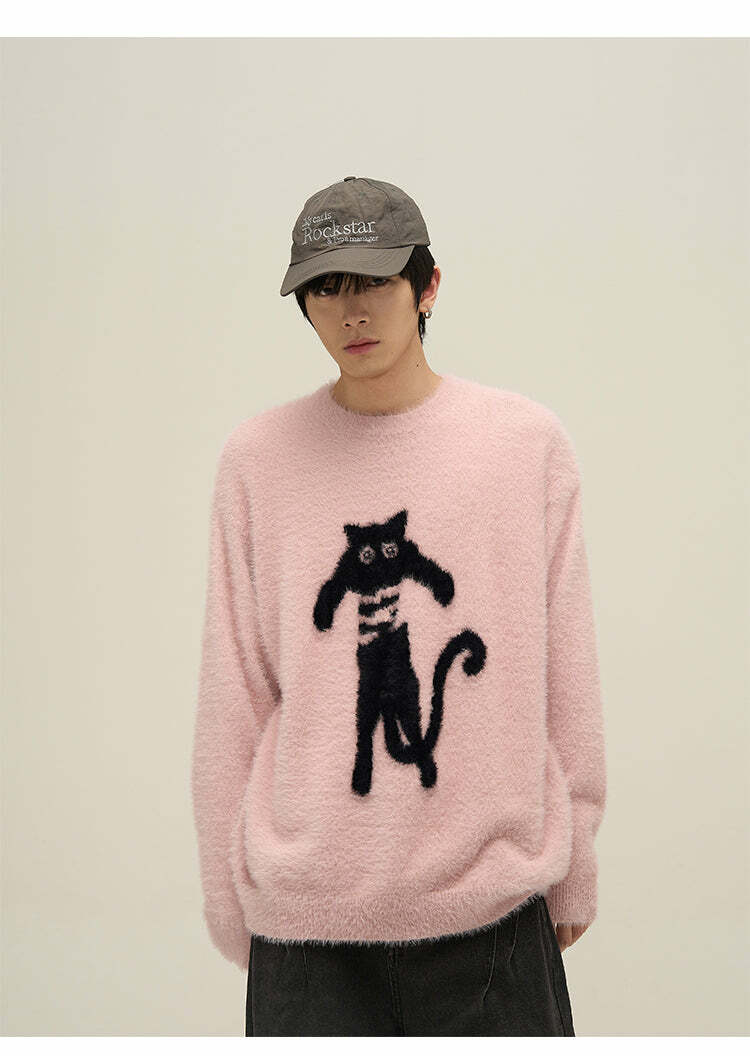 Y2K Grunge Neko Sweater - Retro 90s Fashion, Summer Y2K Outfits, Pastel Goth Style