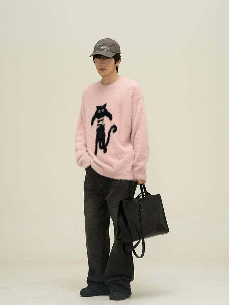 Y2K Grunge Neko Sweater - Retro 90s Fashion, Summer Y2K Outfits, Pastel Goth Style