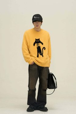Y2K Grunge Neko Sweater - Retro 90s Fashion, Summer Y2K Outfits, Pastel Goth Style