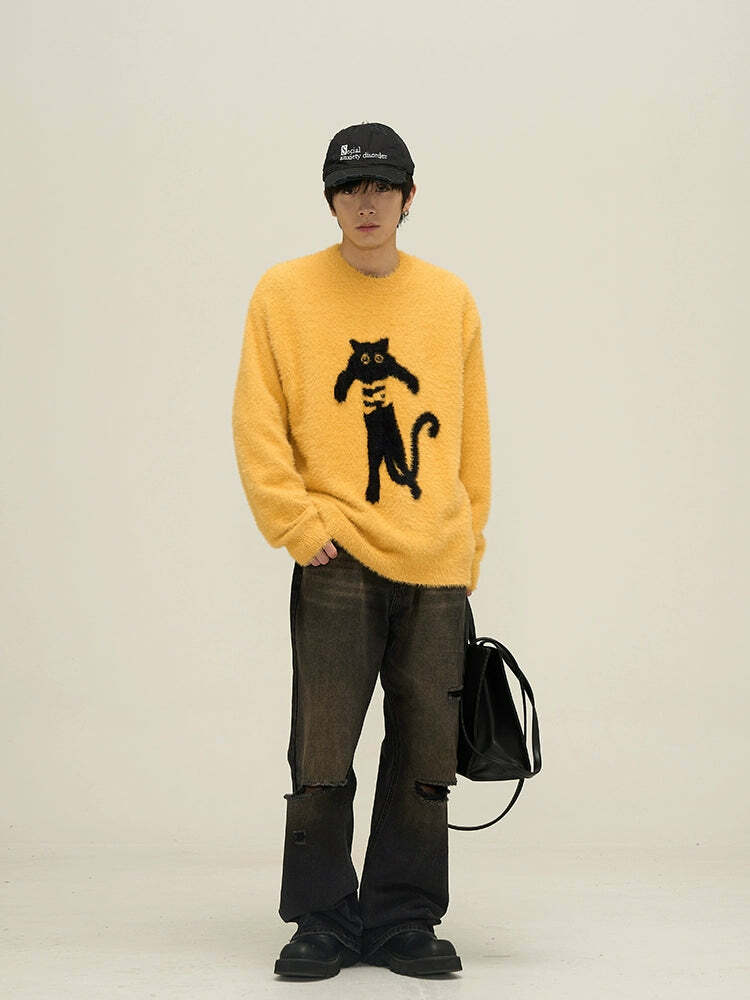 Y2K Grunge Neko Sweater - Retro 90s Fashion, Summer Y2K Outfits, Pastel Goth Style