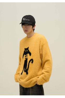 Y2K Grunge Neko Sweater - Retro 90s Fashion, Summer Y2K Outfits, Pastel Goth Style