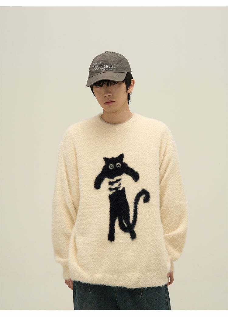 Y2K Grunge Neko Sweater - Retro 90s Fashion, Summer Y2K Outfits, Pastel Goth Style